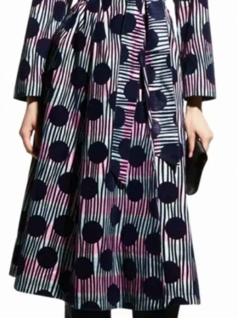 Nwt France’s Valentine Ball Skirt In Navy Flocked Velvet Pink Stripe Taffeta L